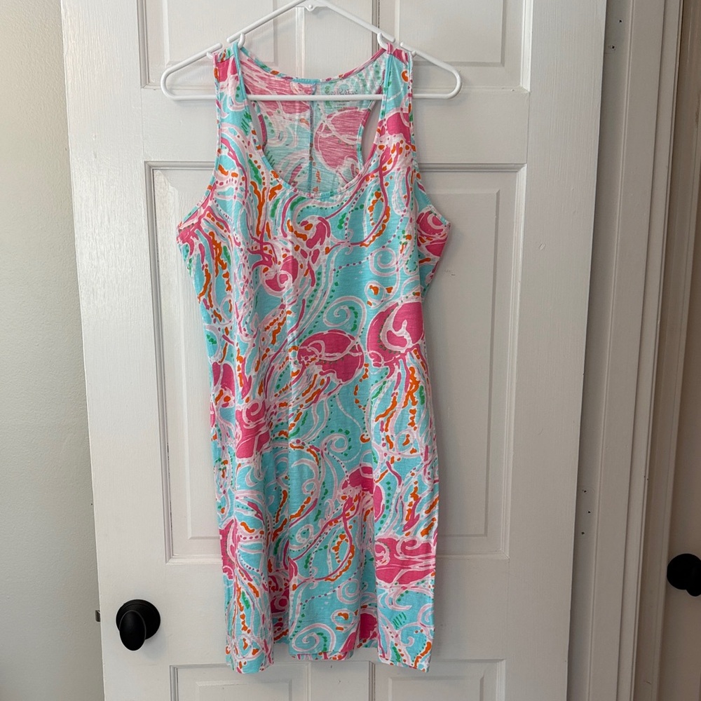 Lilly Pulitzer Pink & Aqua Printed Midi Tank Dress